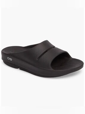 Oofos Mens' Black Slides Size 10